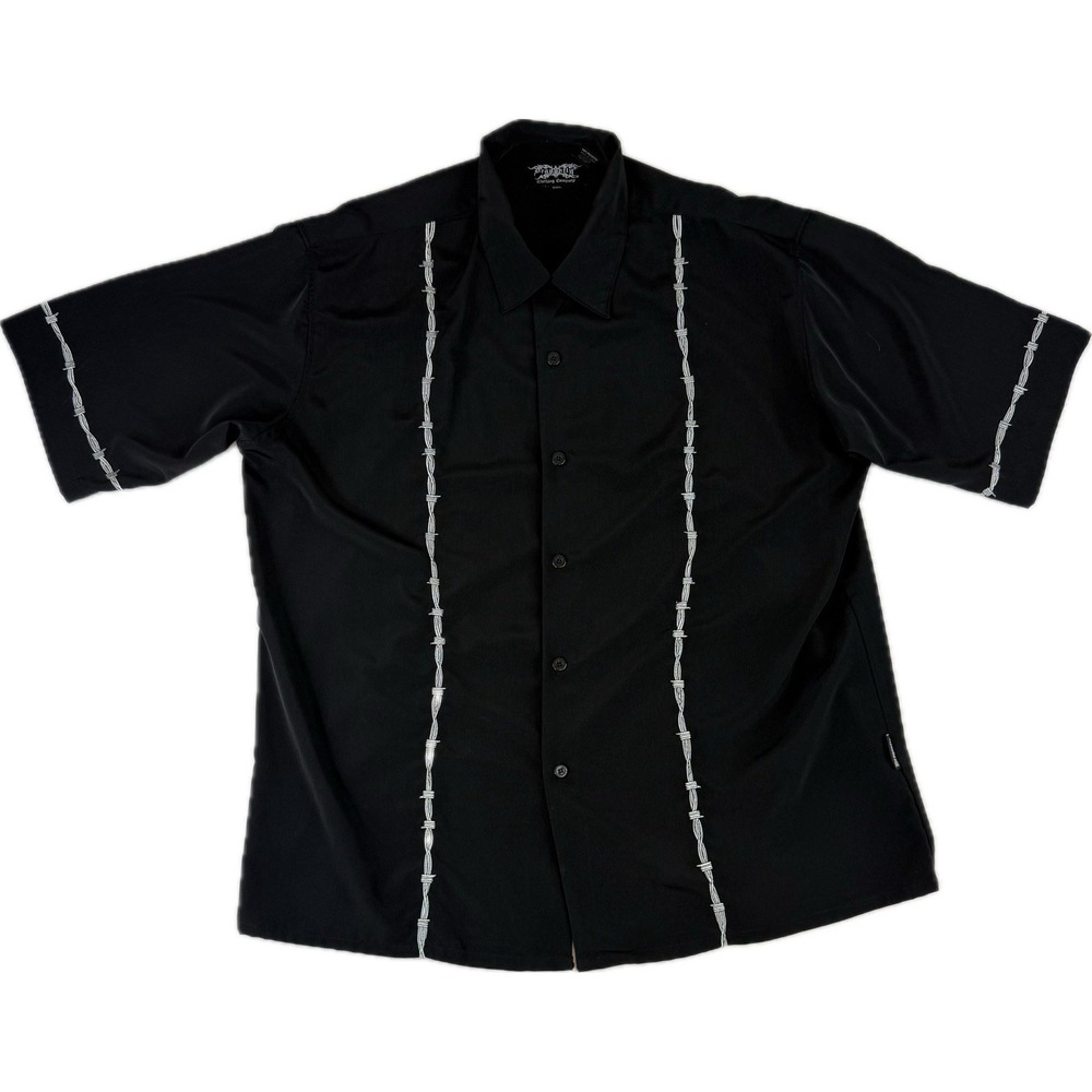 Dragonfly Bowling Shirt Mens XXL Black White Barbed‎ Wire Embroidery Streetwear